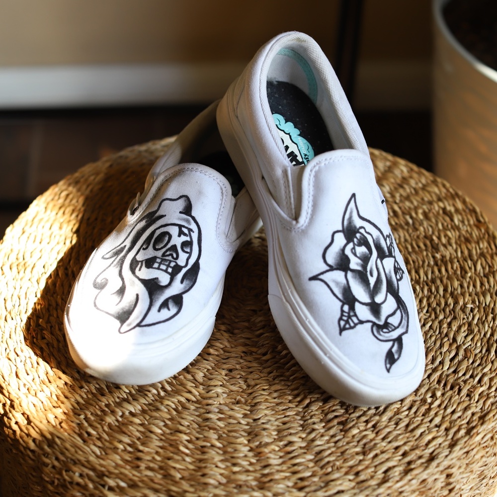 Custom White Vans